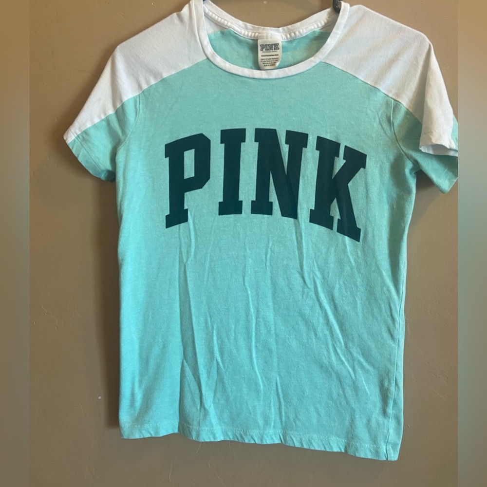 VS PINK Tshirt Women XS Mint green black cotton polyester
